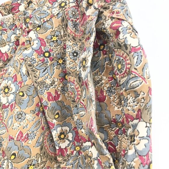 H & M Kaki Red Floral Paisley Pleat Front 100% Cotton Relaxed Shorts - Picture 11 of 16